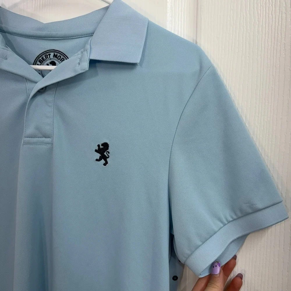 Albert Morris light blue embroidered collared breathable polo shirt casual small